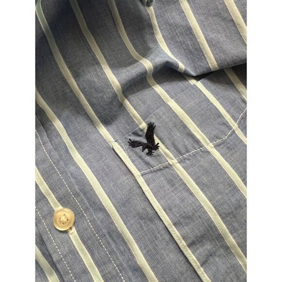 American Eagle Men's Blue Striped Button Up Shirt L - Picture 6 of 7